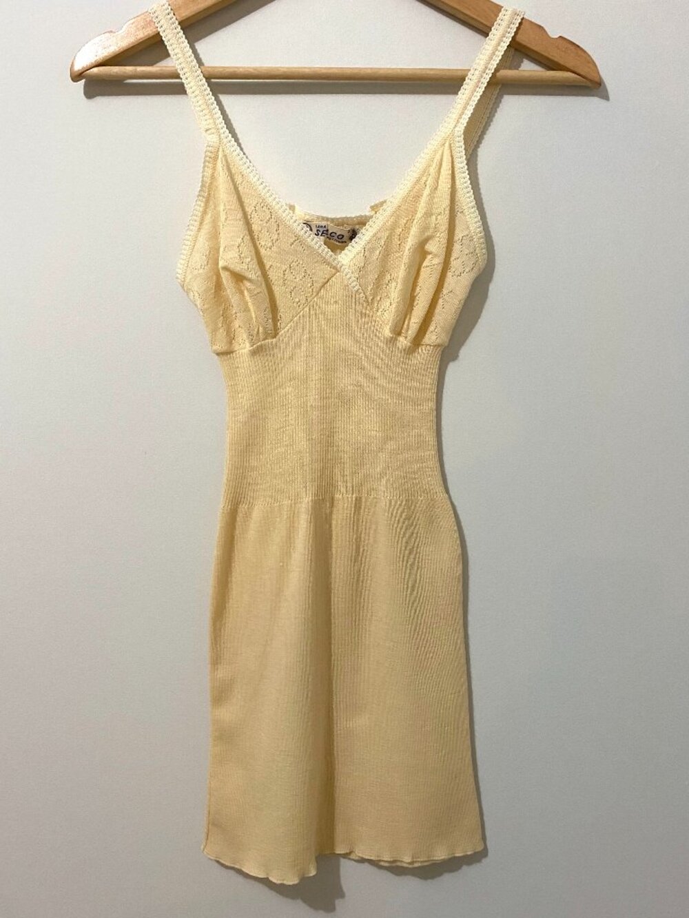 Vintage 100% Wool Pointelle Knit Slip Dress Undershirt Layering Coquette Italy